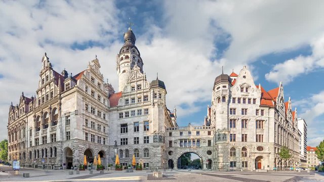 New town hall (Neues Rathaus) in Leipzig, Germany  (static image with animated sky)
