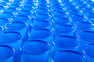 blue disposable plastic glasses