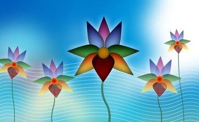 Lotus Flower Illustration Seamless Designs on Colorful BG