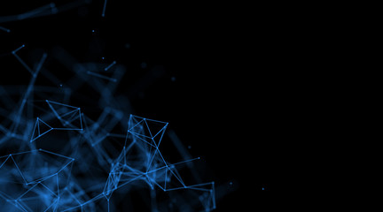 Abstract dark blue geometry surfaces, lines and points background, Used as digital wallpaper and technology background. 3d rendering
