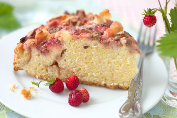 Kuchen mit Erdbeeren und Rhabarber
