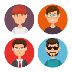 Men with different styles icon set over white background 