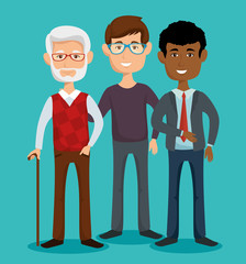 Men of different age over teal background vector illustration
