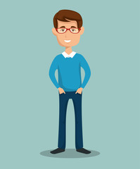 Man with glasses over light blue background vector illustration