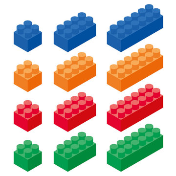 Isometric color building block for children construction, 3d