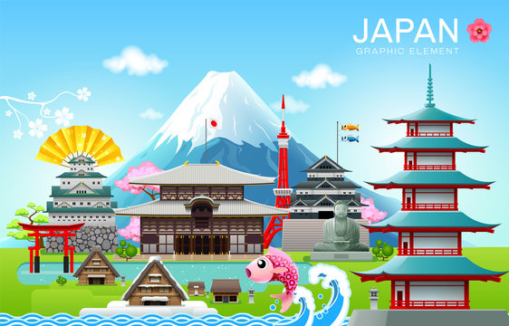 japan landmark travel object vector illustration