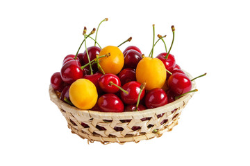 Basket of apricots and black cherries