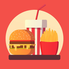fast food icon. Burger and potato fries.