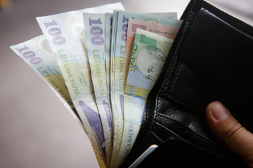Romanian Lei in a leather wallet