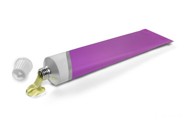 Tube of white and lilac color on a white background