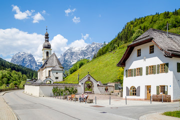Fototapeta na wymiar Village of Ramsau in summer, Berchtesgadener Land, Bavaria, Germany