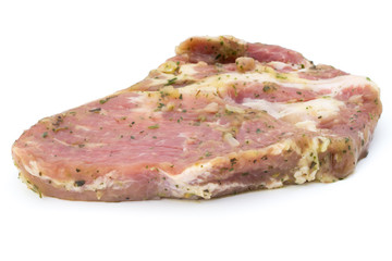 Pork chop, marinated. Isolated on the white background.