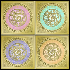 Vorlagenset für Gruß- und Einladungskarten mit goldenen Ornament