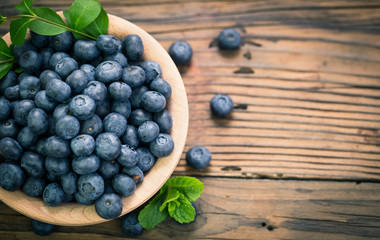 Fresh blueberries in the bowl