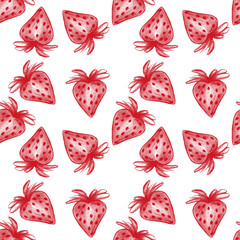 Hand drawn red strawberry.Pencil style.Seamless texture.White background.