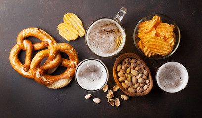 Lager beer and snacks