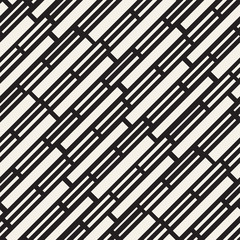 Black and White Irregular Dashed Lines Pattern. Modern Abstract Vector Seamless Background. Chaotic Rectangle Stripes Mosaic