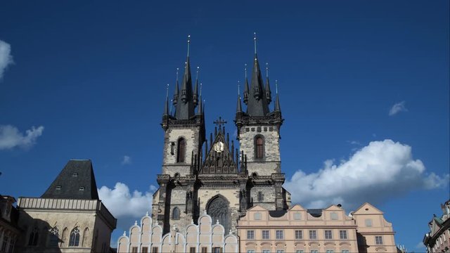 Time lapse shot The Church of Our Lady before Tyn, from Old Town Square