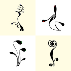 Set with abstract stylized flowers