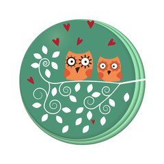 Paper art carve to owls on tree branch. Vector illustration eps 10