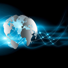 Best Internet Concept of global business. Globe, glowing lines on technological background. Wi-Fi, rays, symbols Internet, 3D illustration