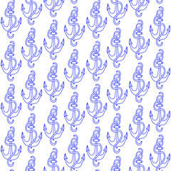 Blue nautical pattern anchors white background, vector illustration