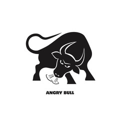 Angry bull  black icon on white background. Vector illustration.