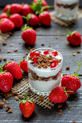 Yogurt with granola and strawberries  