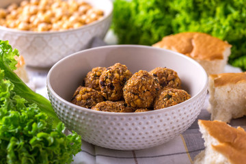 Falafel and chickpea. Jewish Cuisine. Horizontal view
