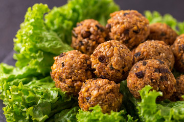 Homemade falafel with salad. Jewish Cuisine. Horizontal view
