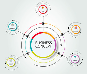 Vector Infographic 3D circle label design template with arrows sign and 5 options or steps. Infographics for business presentations or information banner, process diagram, flow chart, graph, scheme