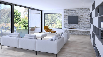 Modern living room. 3D rendering