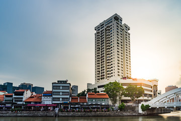 Fototapeta na wymiar Boat Quay, a historical district in Singapore and Generic building