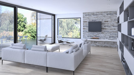 Modern living room. 3D rendering