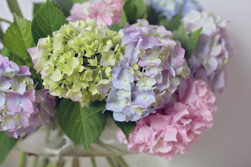 Hydrangea bouquet. Gentle wedding flower decoration