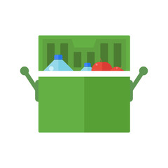 Portable refrigerator for tourist camp and fishing. Mini refrigerator on isolated white background in flat design