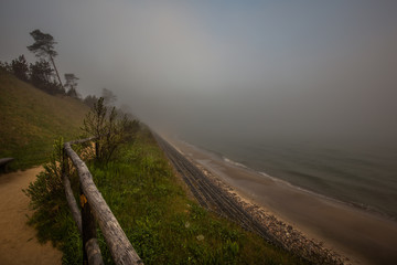Foggy morning at the Baltic sea coast. Jastrzebia Gora, Poland