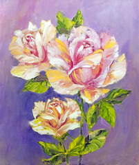 Beautiful roses, oil painting