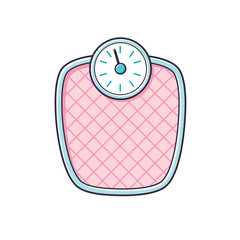 Pink bathroom weight scale icon isolated.