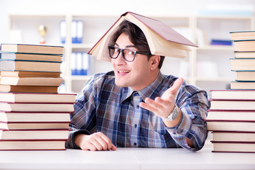 Nerd funny student preparing for university exams