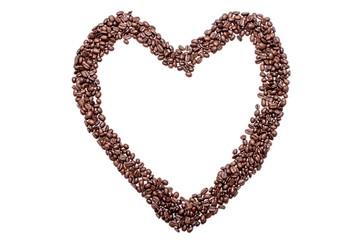 Heart love from coffee beans, isolated on white background