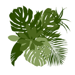 Groene compositie met effen tropische bladeren