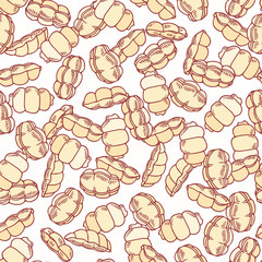 Hand drawn seamless pattern with pasta gnocchi. Background for food package design