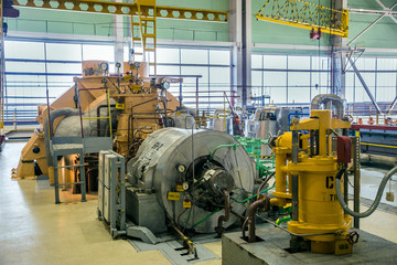Turbo pump in machinery room of nuclear power plant