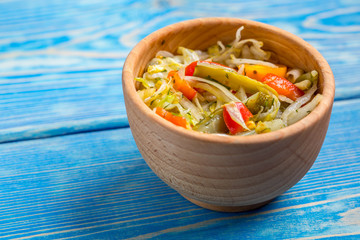 Homemade mixed vegetable winter pickles salad.