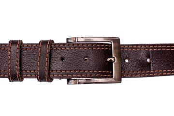 Fashionable male brown gray leather belt isolated on white background