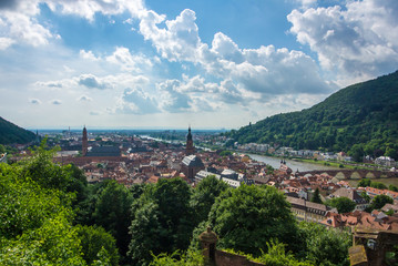 Naklejka premium Panoramic view of Heidelberg medieval town and Neckar river from a castle hill, Germany.