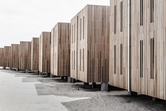 Modern wooden houses on the beach