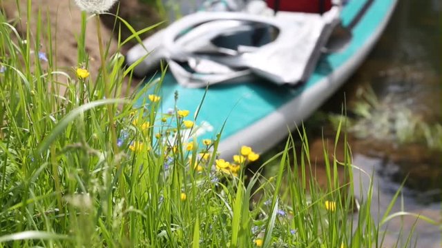 Canoe on the river Ugra in national resort in the Russian Kaluga Region in June