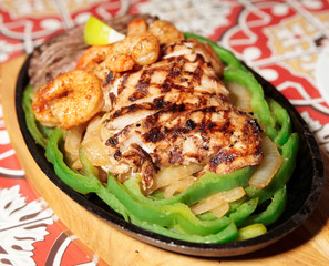 Fajitas in metal pan